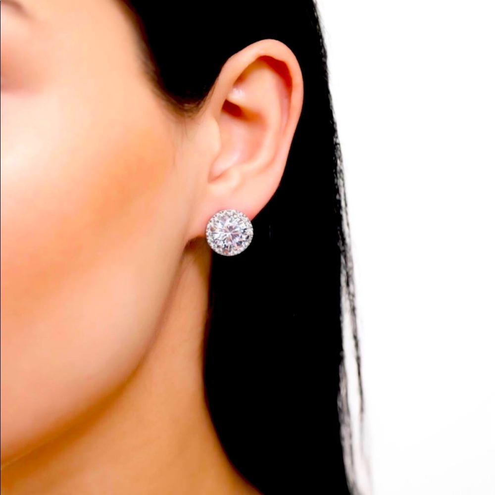 Sterling Silver Round CZ Halo Earrings